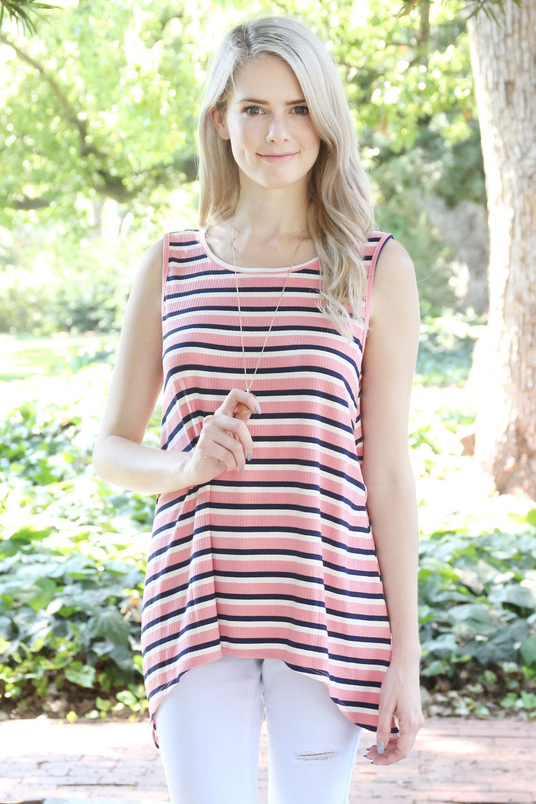 Striped Keyhole Back Swing Top