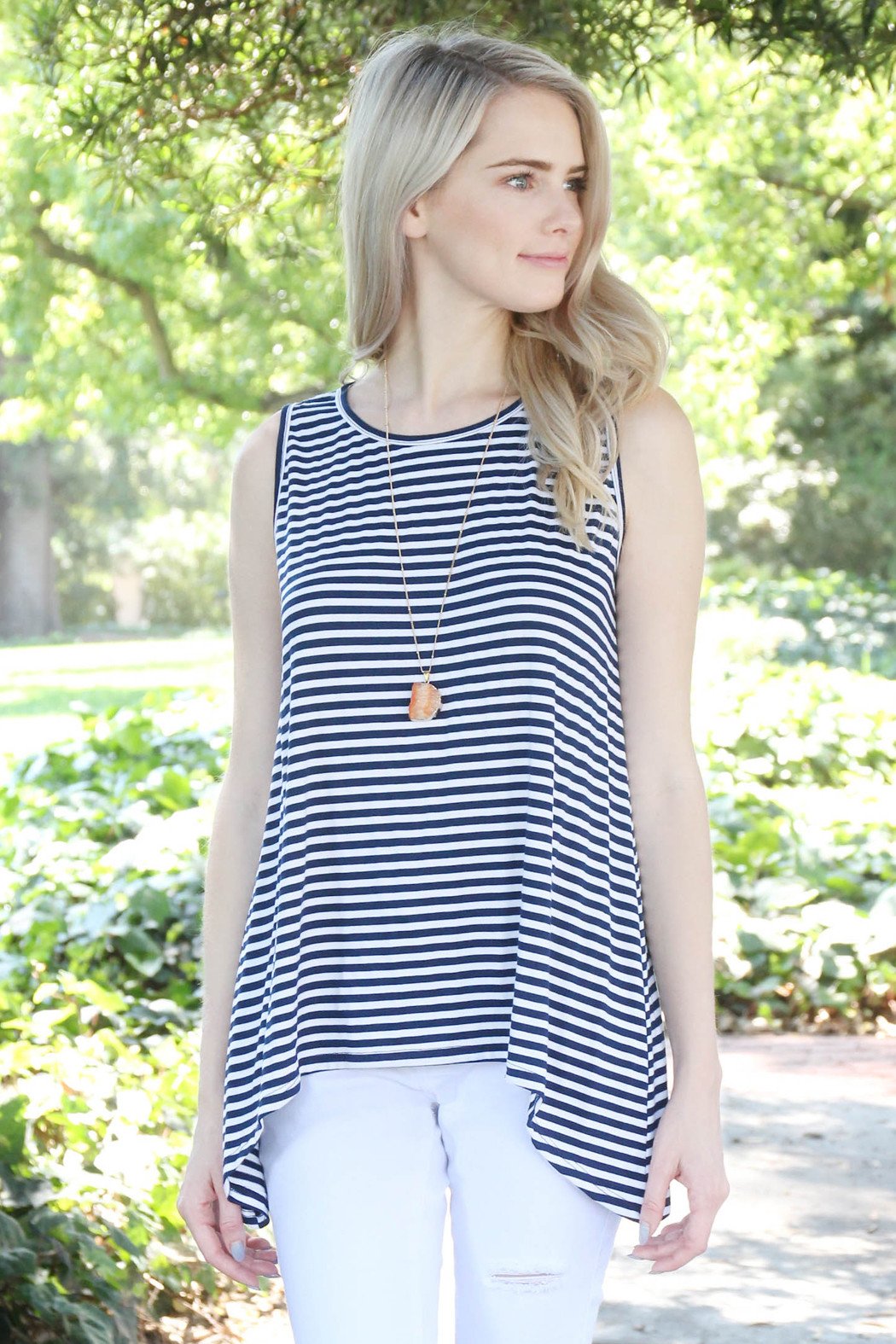 Striped Keyhole Back Swing Top