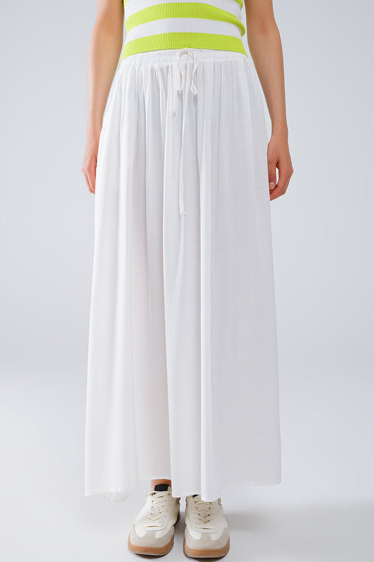 Maxi Skirt in White Fluid Fabric With Elastic Waist