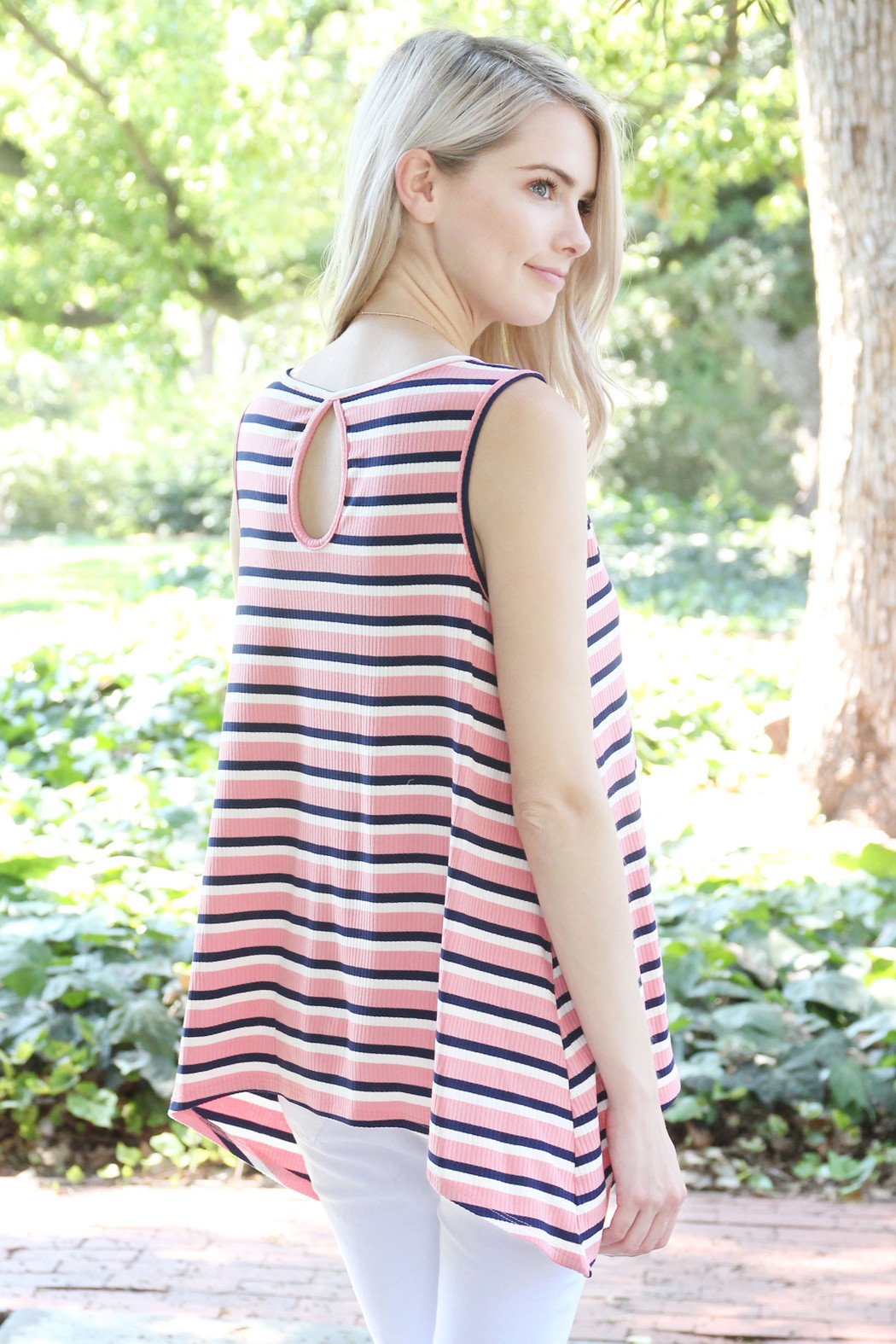 Striped Keyhole Back Swing Top