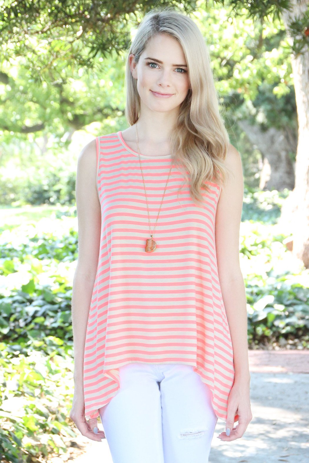 Striped Keyhole Back Swing Top