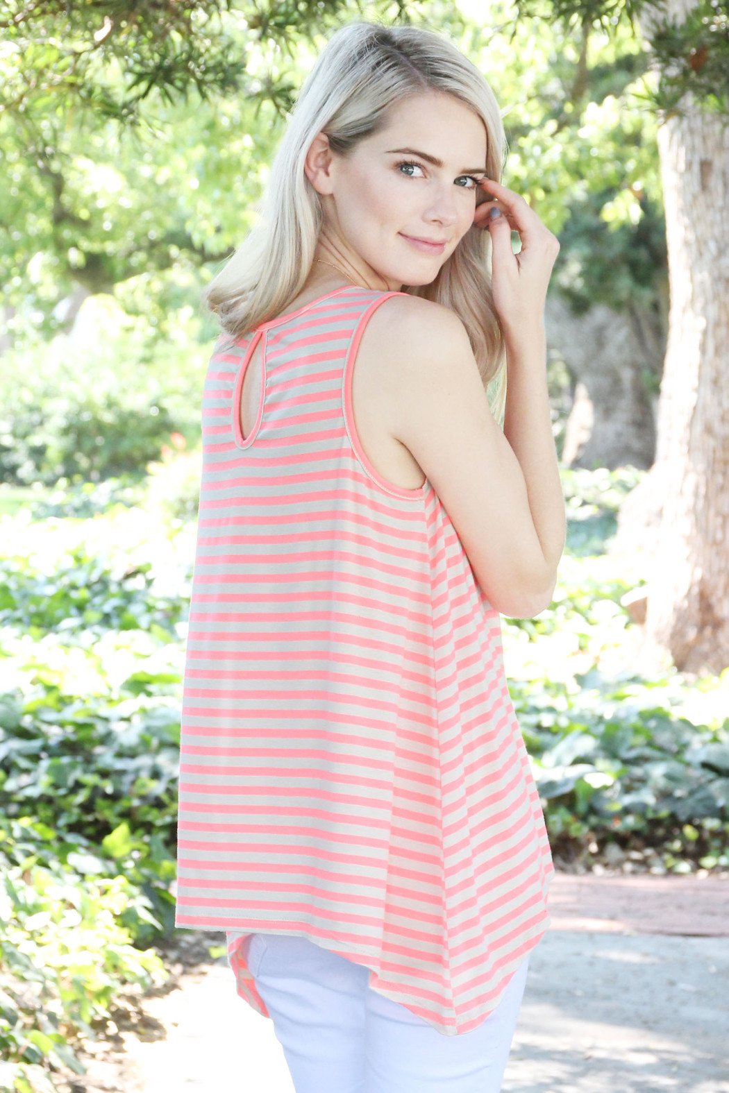 Striped Keyhole Back Swing Top