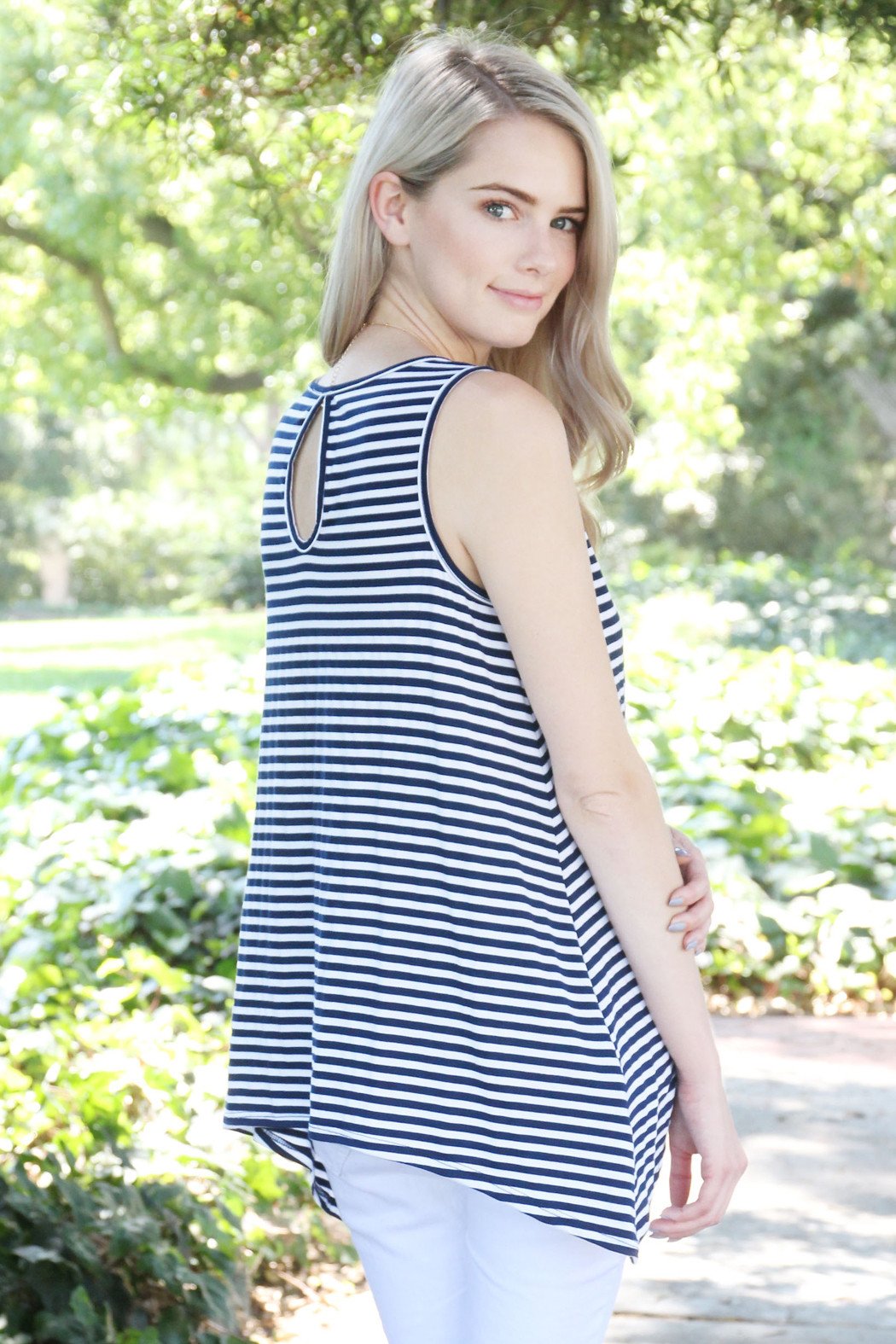 Striped Keyhole Back Swing Top