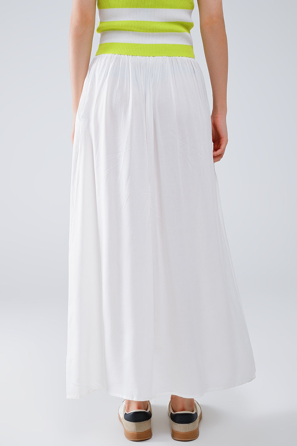 Maxi Skirt in White Fluid Fabric With Elastic Waist
