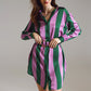 Short Shirt Dress in Lilac and Green Stripe