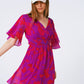 Short Sleeve V-Neck Chiffon Mini Dress in Floral Print