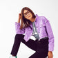 Cropped Denim Trucker Jacket in Purple