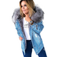 Women's slim fitting cotton jacket and denim jacket with a plush collar