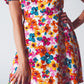 Short Dress With Cinched Waist in Multicolor Floral Print