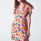 Short Dress With Cinched Waist in Multicolor Floral Print