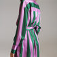Short Shirt Dress in Lilac and Green Stripe