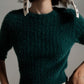 Dark Green Fluffy Knit Sweater With 3/4 Sleeves