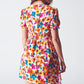 Short Dress With Cinched Waist in Multicolor Floral Print
