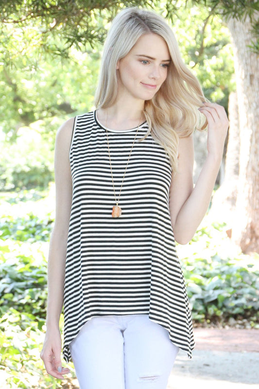Striped Keyhole Back Swing Top