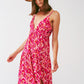 Floral Print Maxi Dress With v Neck in Pink