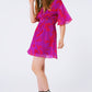 Short Sleeve V-Neck Chiffon Mini Dress in Floral Print