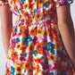 Short Dress With Cinched Waist in Multicolor Floral Print