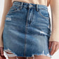 Distressed Hem Denim Mini Skirt